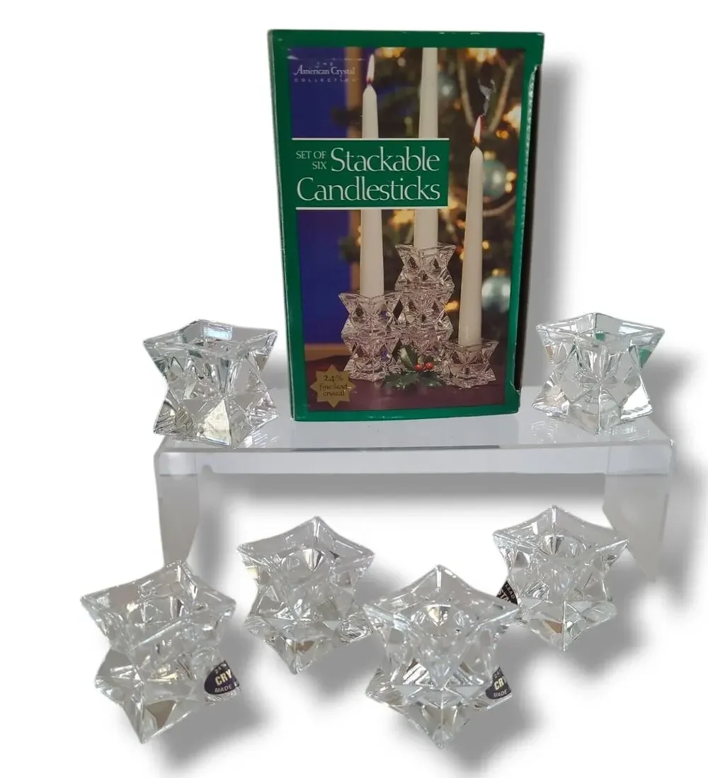The American Crystal Collection 6 Stackable Candlesticks USA Made